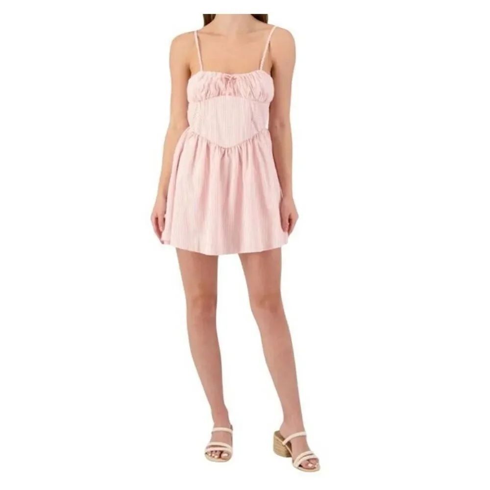21 SAINTS Pink & White Gingham Milkmaid Mini Dress Ruched Bow Bust XL *NEW*
